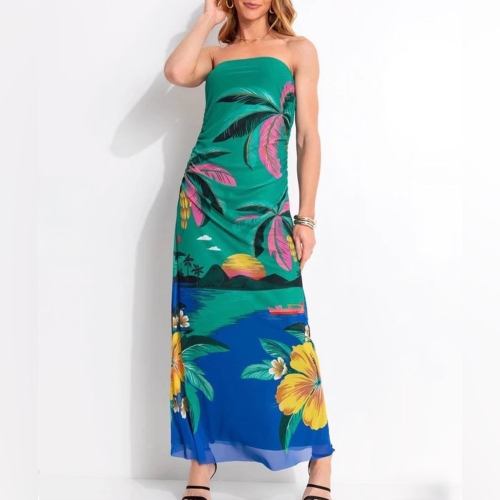 FARM Rio Strapless Green and Blue Dress Size S - Picture 3 of 9